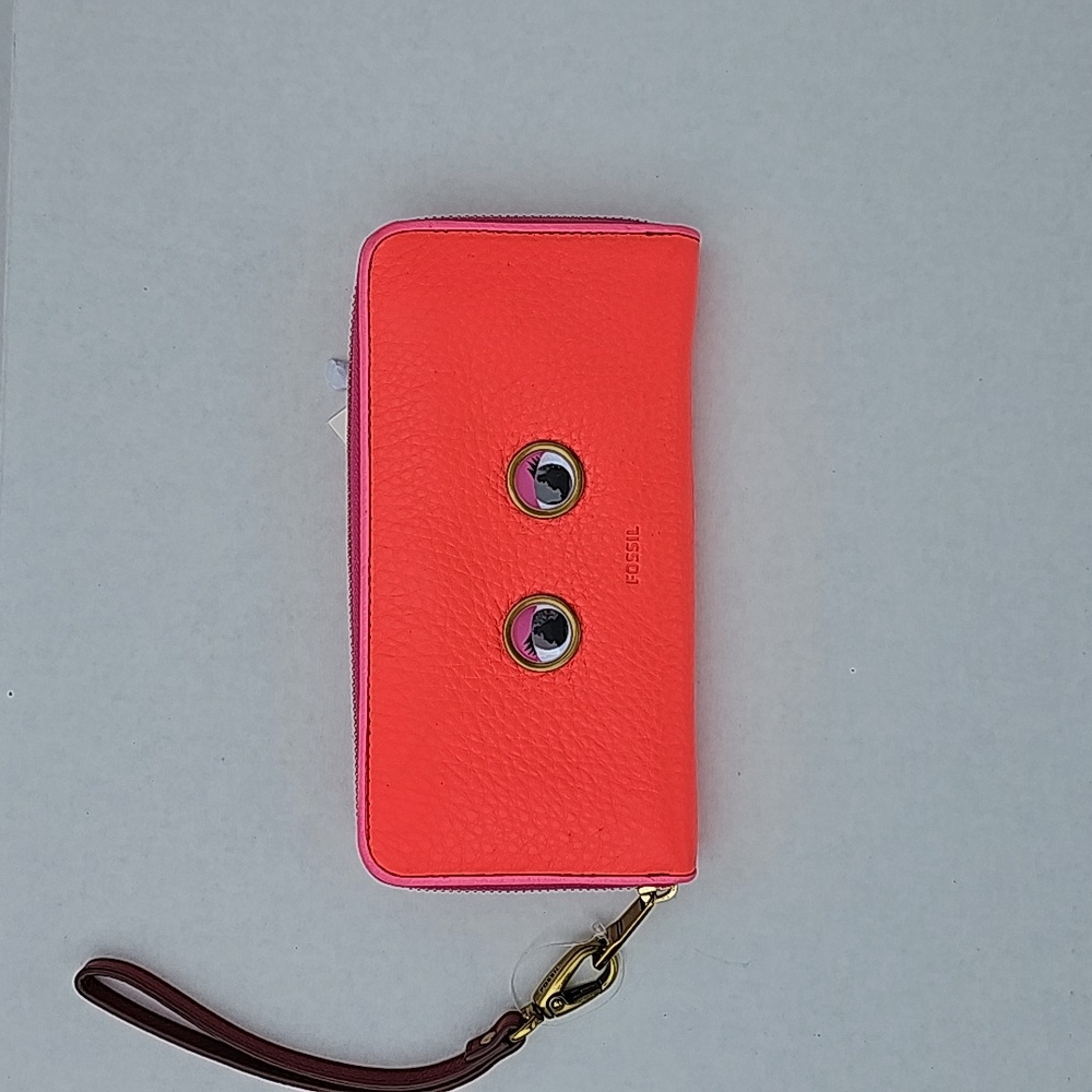 NWT NEW Fossil Emma Neon Pink Googly Eye Clutch Wallet Wristlet